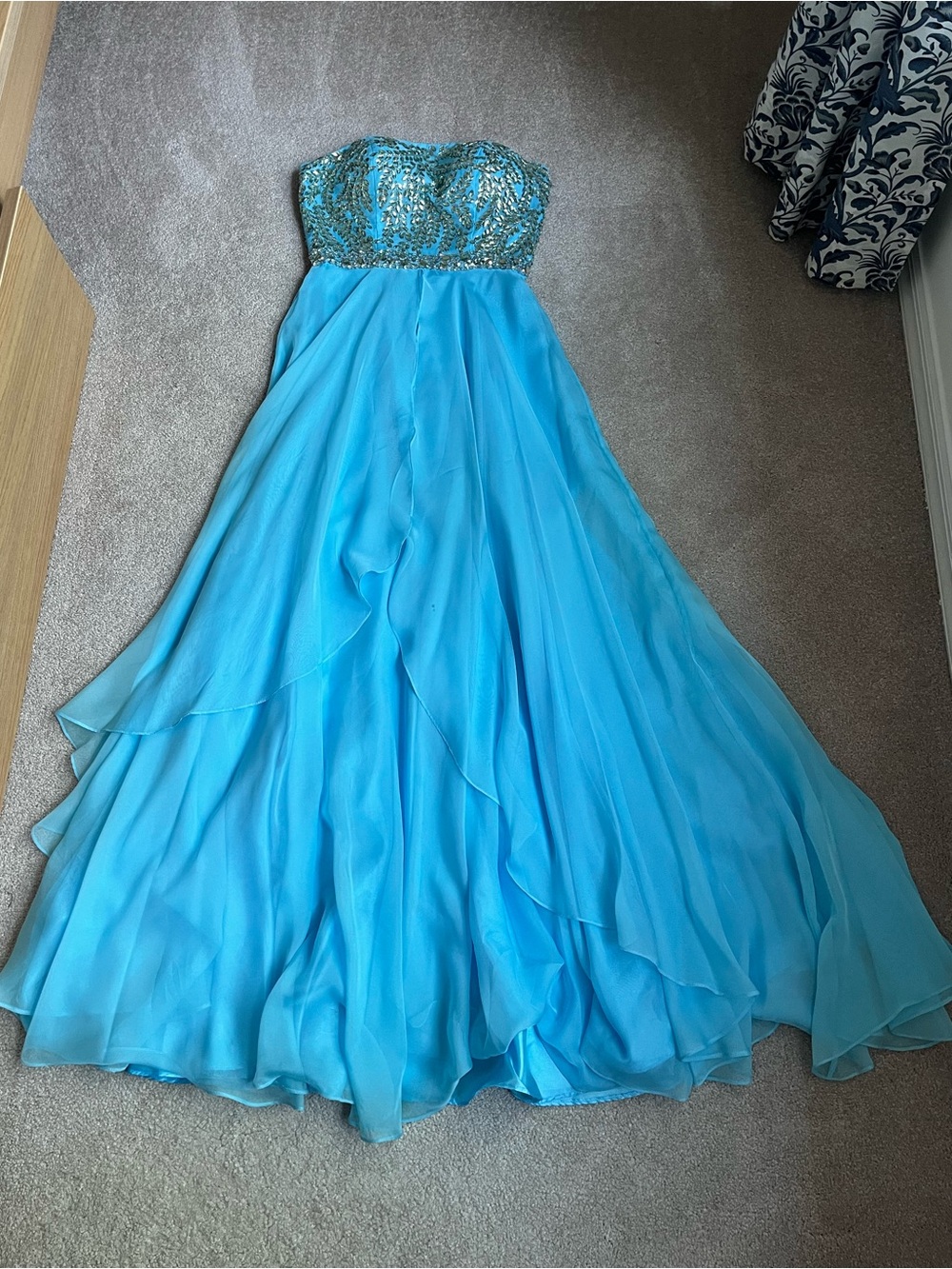 Sherri Hill beaded strapless Jasmin princess Prom Dress blue size 2
